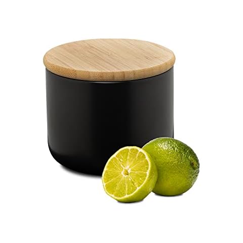 Moritz & Moritz Black Storage Jar 400 ml - Ceramic jar with lid made of bamboo - Ceramic storage jar for biscuits, tea, sugar, coffee beans and more Cover