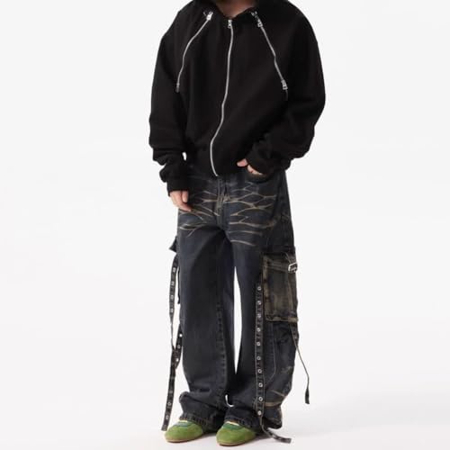 Jeans for Men Baggy High Waisted Y2K Streetwear Cool Wide Leg Denim Cargo Pants3