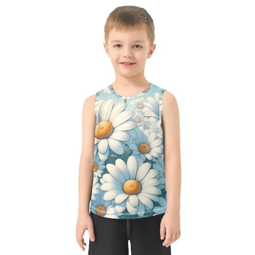 susiyo White Color Daisy Flowers Boys Sleeveless Tank Top Girls Athletic T Shirt2