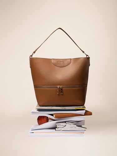 Image of Ophelia Women's Vegan Leather Tote Bag | Structured Top Handle Handbag with Magnetic Closure & Removable Pouch | Spacious Office & Everyday Carry Bag