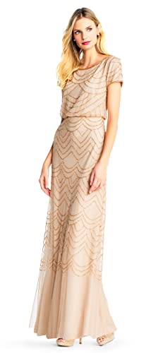 Image of Adrianna Papell Womens Short Sleeve Blouson Beaded Gown