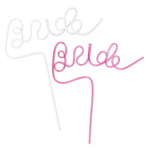 2PCS Reusable Bride Drinking Straws Colored Bachelorette Party Straws for Wedding Engagement Bridal Shower(1 White Bride Straw and 1Pink bride Straws)