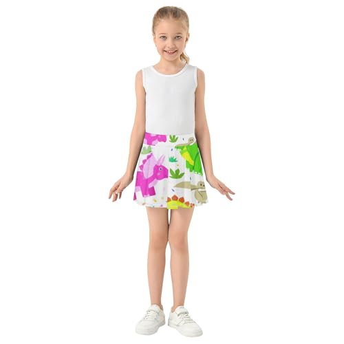 Joisal Tennis Skirts Kids Cute Colorful Dinosaurs White Girls' Shorts Athletic Skorts Dance Golf Girl Skort 4t3