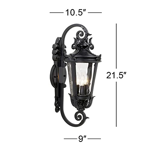 John Timberland Casa Marseille European Outdoor Wall Light Fixture Mediterranean Black Scroll Arm 21 1/2" Clear Hammered Glass for Exterior House Porch Patio Outside Deck Garage Front Door Home