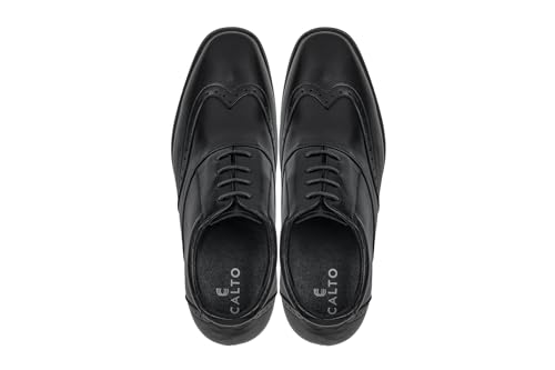 CALTO Men's Invisible Height Increasing Elevator Shoes - Black Leather Lace-up Brogue Wing-tip Oxfords - 3.2 Inches Taller - G51123 - Size 10 D(M) US4