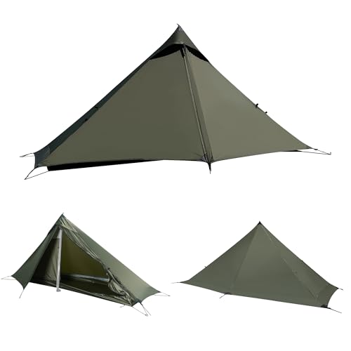 TENPLAY Ultralight Tent,1 Person,Backpacking Camping Tent,Trekking Pole Tent,4-Season,Lightweight,Nylon,Waterproof 5000mm,Compact,Easy Setup,Portable,Shelter for Camping,Hiking,Climbing.(Green).