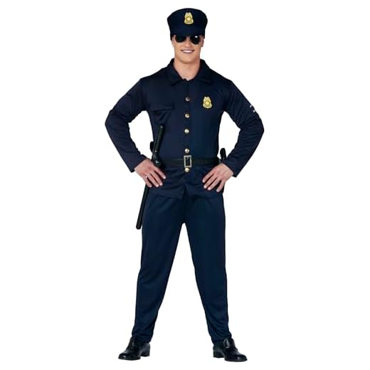 FIESTAS GUIRCA Disfraz de Policía Hombre - Uniforme de Policía Azul Marino con Gorro de Policía - Disfraz de Policía Hombre Talla S 46-48