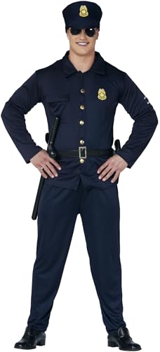 FIESTAS GUIRCA | Disfraz de Policía Adulto (52-54/L) - Camisa, Cinturón, Gorra y Pantalón - Uniforme de Agente para Halloween, Carnaval y Fiestas de Disfraces - Ideal para Hombres - Negro