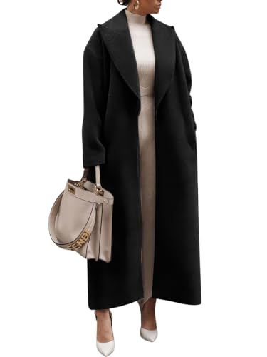 ebossy Women's Fashion Notched Lapel Single Breasted Open Front Maxi