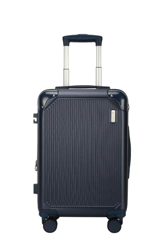 Mala de Viagem de Bordo 10Kg Zíper EXPANSÍVEL Padrão ANAC Rígida Rodas duplas 360° Porta Copo Cadeado AntiFurto Resistente Espaçosa (Azul-marinho)