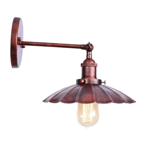 ヴィンテージ工業用溝付きメタルシェードウォールライトモダン調節可能な角度ウォールランプ器具E27ベース壁取り付け用燭台キッチン寝室廊下寝室カフェ用(Rusty)