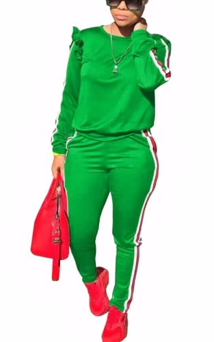 Fall Outfits for Women 2 Piece Tracksuits Outfits Casual Long Sleeve Pullover Sweatsuits Jogger Pants Workout Set Green S