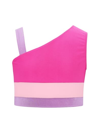 TiaoBug Kids Girls Gymnastics Dance Outfit Color Block Short Sleeves Cropped Hoodie with Vest Shorts Set3