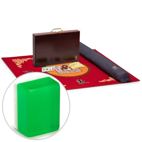 Set Mahjong Chino Emerald con Cubierta de Mesa Roja miniatura 1