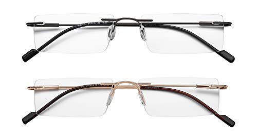 Success Eyewear Reading Glasses 2 Pair Rimless Ultra Lightweight Readers for Men and Women Set of Gunmetal and Shiny Gold 2.75