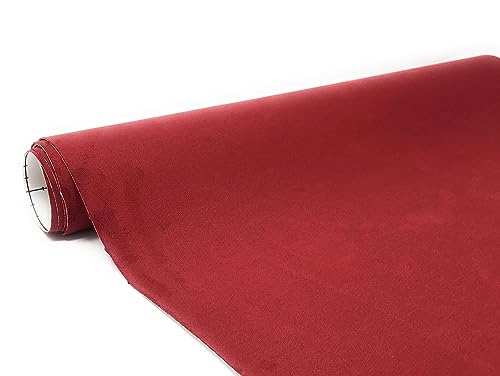 JNK NETWORKS Suede Fabric Wrap - Self Adhesive Film Sticker 16 x 55 Inches Silky Decal Sheet for Car Interior Furniture Upholstery DIY Elastic Stretch Peel and Stick Cherry