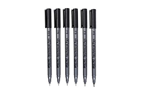 Image of BRUSTRO Technical Pen Black Set of 6. (Pack of 2)