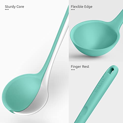 Image of 13 inch Silicone Soup Ladle: U-Taste 600ºF Heat Resistant 4 oz Large Non-stick Seamless Rubber Kitchen Deep Serving Spoon with Non-slip Solid Long Handle for Cooking Sauce /Stews /Gravies (Aqua Sky)