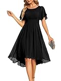 Ever-Pretty Women's Chiffon Crew Neck Empire Waist Short Sleeve Semi Formal Dresses Wedding Guest Dress Black US16