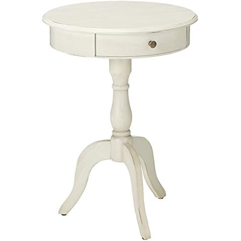 Decor Therapy Pedestal Table with Drawer, Wood, Antique White Cover