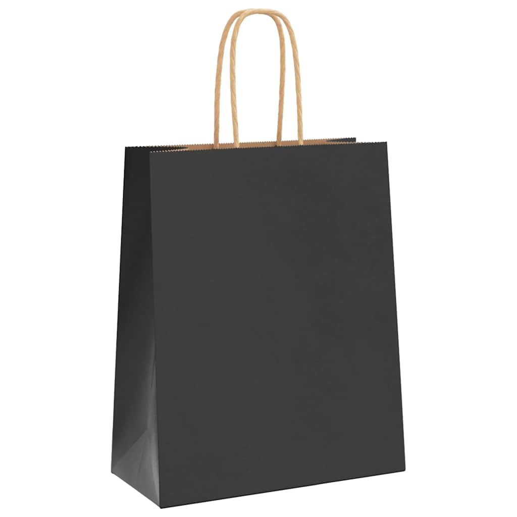 vidaXL Bolsas de Papel con Asas 250 uds Negra 18x8x22 cm, Bolsa de Papel, Bolsa de Papel para Regalo, Bolsa de Regalo de Papel