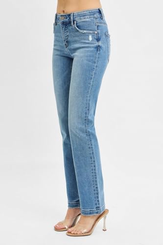 SALT TREE Risen Jeans - Tummy Control Elastic Band Mid Rise Straight Jeans - RDP5822M4