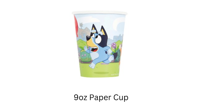 Unique Bluey Birthday Party Supplies Bundle Pack includes 16 Party Paper Cups and 1 Dinosaur Sticker Sheet