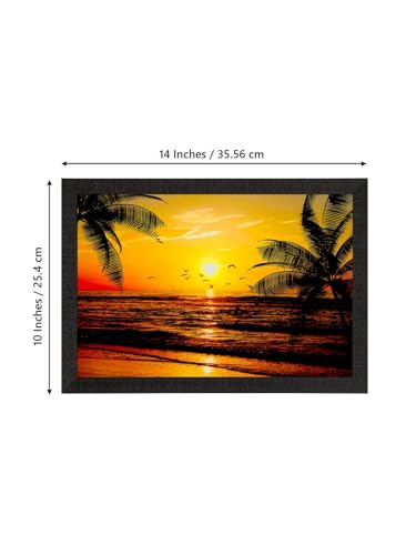 Image of eCraftIndia Flying Birds During Sunrise Beach View Painting Digital Printed Wall Art - Coastal Home Decor For Living Room, Bedroom, Office - Gift For Nature Enthusiasts, Family, Friends, Birthday