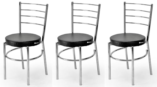 Image of GOYALSON Dining Ergonomic Dining Home Chair Hotel Restaurant Chair with Steel Chrome Polish and leatherite seat (3, Black, Standard)