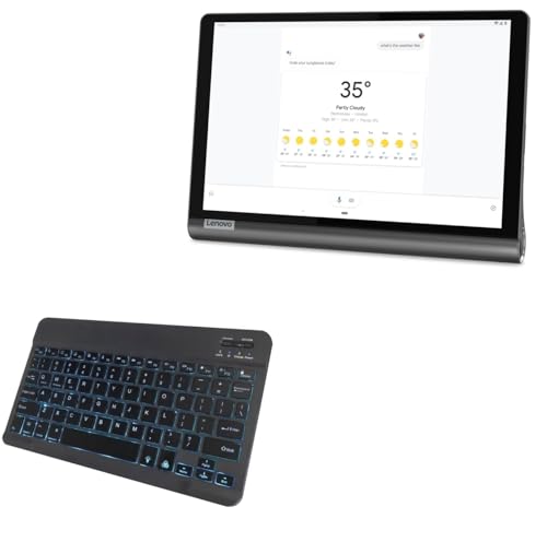 BoxWave Keyboard Compatible with Lenovo Yoga Smart Tab Row - SlimKeys Bluetooth Keyboard - with Backlight, Portable Slim LED 7 Colors - Jet Black