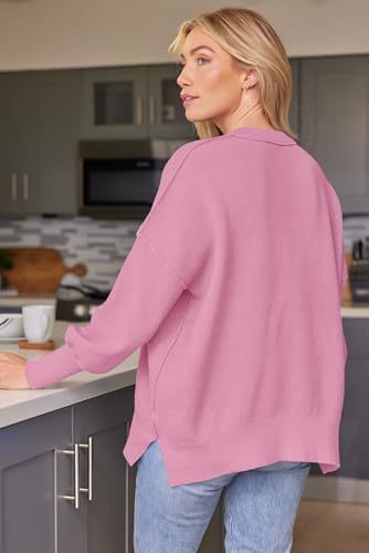 Image of LILLUSORY Women's Oversized Batwing Sweaters 2026 Fall Outfits Trendy Crewneck Knit Side Slit Fashion Pullover Tops