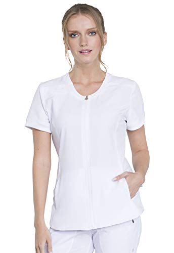 Lista de Ropa Cherokee Comercial Mexicana de esta semana. 43 Infinity CK810A - Playera quirúrgica con Cierre Frontal y Cuello en V para Mujer, 4 Bolsillos, tecnología elástica de 360° y Absorbe la Humedad, Blanco, Small