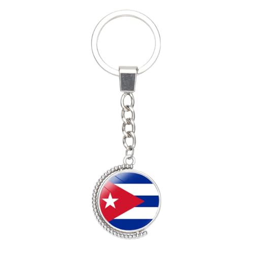 Porte-Clés De Drapeau National De Cuba En Rotation - Motif De Drapeaux De Cour D'Amérique Du Nord Avec Porte-Clés En Verre À Cabochon Rotatif Double Face, Pour Cadeau De Remise De Diplôme Pour A