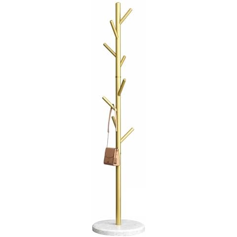 HSJYFSH Coat Rack Freestanding - Natural Marble Base, 8 Hooks, Heavy Duty for Bedroom, Hallway, Office (Gold) Cover