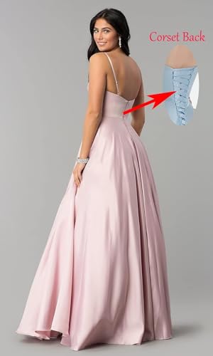 Fu Jiang Spaghetti Straps Prom Dresses for Women 2025 Long Satin Ball Gown Pleated Formal Evening Gown with Pockets2