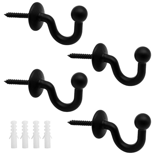 PLCatis Lot de 4 Crochets Rideaux Embrasses de 64mm en Métal Noir Retenue de Rideaux Muraux Embrasse à Rideau U Design Multifonctionnels pour Rassembler Les Rideaux et...