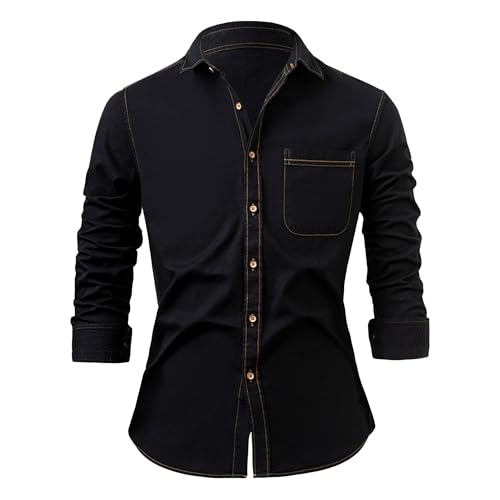Maiyifu-GJ Men's Long Sleeve Cotton Denim Shirts Casual Lightweight Button-Down Shirt Fall Denim Jacket Trucker Jean Coats