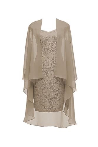 Lace Appliques Mother of The Bride Dresses Tea Length Formal Mother Bride Dress with Jackets 2 Pieces Dresses