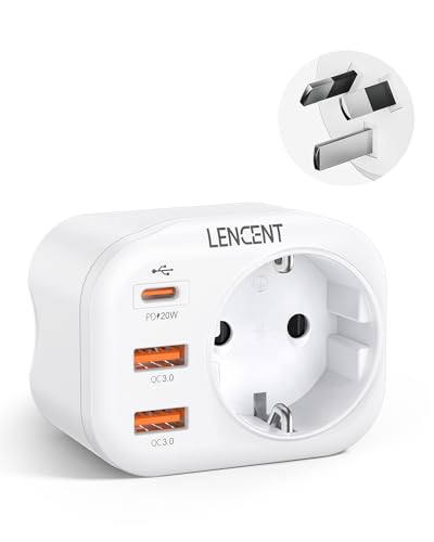 LENCENT Adaptador Enchufe Australia, Adaptador China Viaje con Carga Rápida QC3.0+PD20W, Europa España Portugal 2-Pin a 3-Pin AU para Australia, China, Nueva Zelanda, Argentina, Tipo I