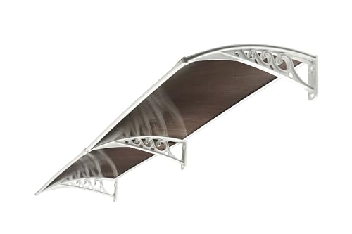 Image of CHENNAI Window Blinds and Shades DIY Polycarbonate Awning (Engineered Plastic Brackets) Window Sunshade Door Weather Shed Rain Canopy Awnings - 8'Widthx3'Depth (White Brackets & Bronze Sheets)