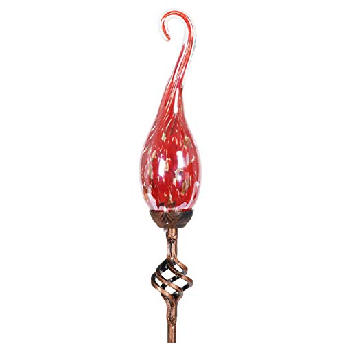 Exhart Garden Solar Lights, Decorative LED Flame Garden Stake, Hand Blown Glass and Metal Outdoor Decoration, Spiral Red, 3 x 36 Inch