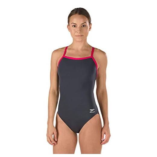 Speedo Women's Race Endurance+ Polyester Flyback Training Swimsuit, Black and Green, 34(Youth)