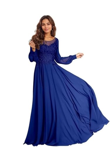 Mother of The Bride Dresses for Wedding Long Sleeve Lace Applique A Line Long Chiffon Formal Evening Party Gown