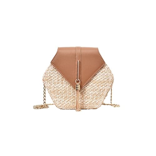 Shoulder bag Hexagon Woven Straw Bag for Women Summer Beach Crossbody Purse Stylish Small Handbag for Travel