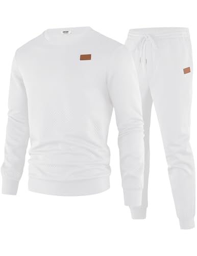 COOFANDY Mens Tracksuit 2 Piece Set Crewneck Sweatsuits Jogging Suit Sets Long Sleeve Jacquard Pullover Shirt Outfits2
