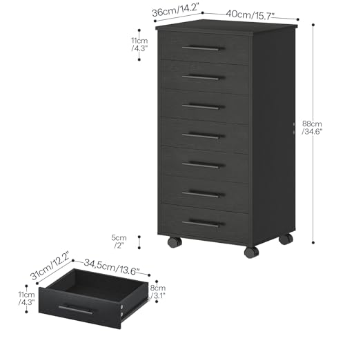 Image of HOOBRO 7-Drawer File Cabinet, Wooden Office Cabinet with Drawers, Mobile Storage Cabinet, for Home Office, Study, Easy Assembly, Black BK07WJ01