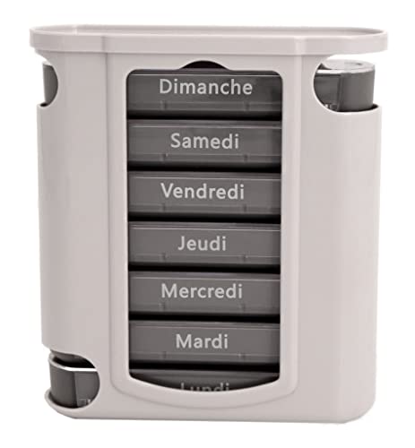 MEDIPILL - Tower dose pilulier semainier MED-S28T - UN PIECE - Avec 4 compartiments par barrettes (GRIS) Cover