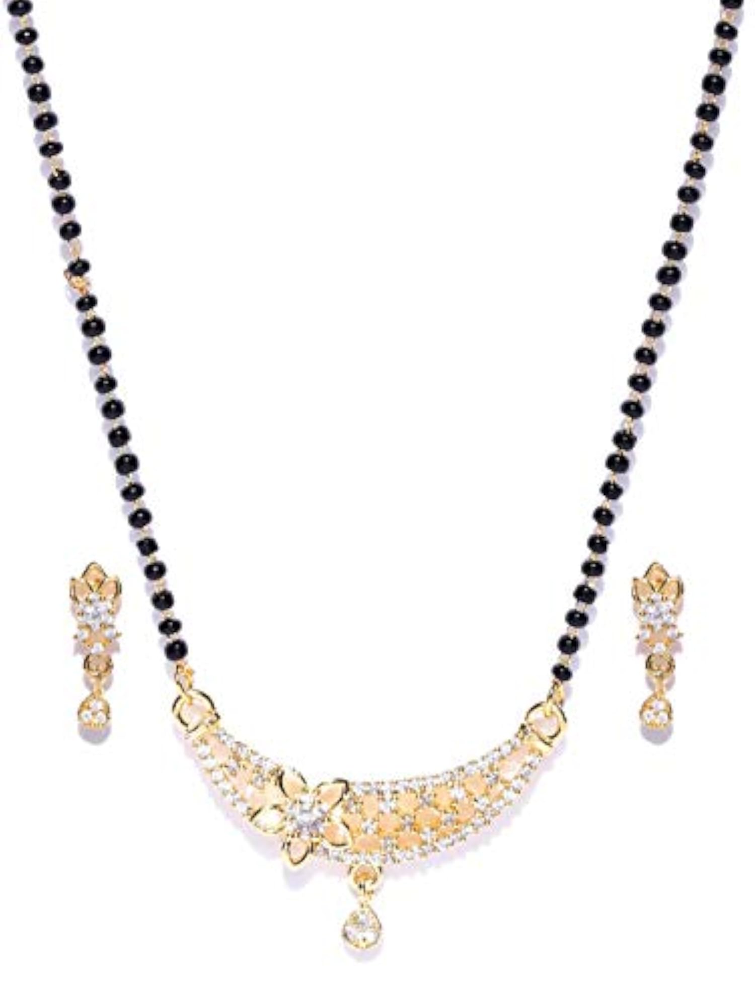 American Diamond Floral Mangalsutra Earrings Combo