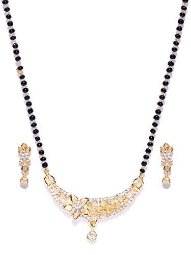 American Diamond Floral Mangalsutra Earrings Combo