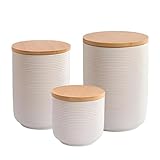 ALSKHEAS Ceramic Canister Set with Airtight Seal Lid, Kitchen Canisters for Countertop, White Canisters Sets for Flour, Coffee, Bean, Sugar, Tea, Spices and More, Home Decor (Set of 3)